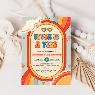 Seven is a Vibe Groovy Retro Rainbow 7. Geburtstag Einladung
