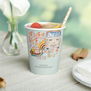 Seven ist ein Vibe Daisy Hippie Van Siebter Geburt Pappbecher