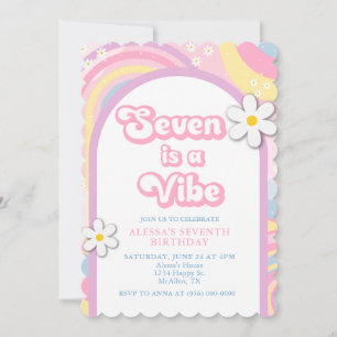 Seven ist ein Vibe Groovy, Retro Girl Pastel Color Einladung