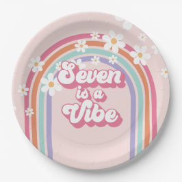 Seven ist ein Vibe Rainbow Pink 7. Geburtstag Pappteller