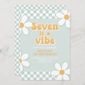 Seven ist ein Vibe Retro Karo Minze Einladung (Vorne/Hinten)