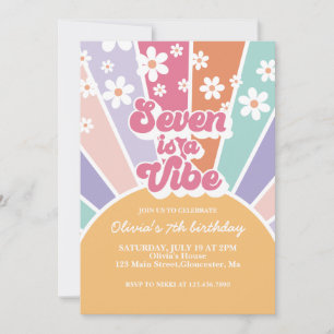 Seven ist ein Vibe Retro Sunshine Rainbow Daisy Einladung