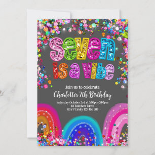 Seven ist eine Vibe Glitzer Girls Party Einladung