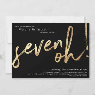 Seven Oh 70. Geburtstag Black Gold Foil Stilvoll Einladung