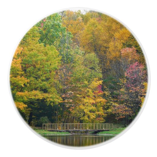 Seven Springs Fall Bridge II Herbstlandschaft Keramikknauf (Vorderseite)