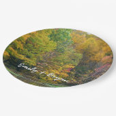 Seven Springs Fall Bridge II Herbstlandschaft Pappteller (Schrägansicht)