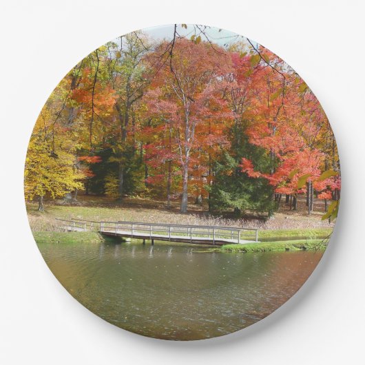 Seven Springs Fall Bridge III Herbstlandschaft Pappteller (Vorderseite)