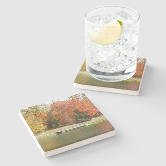 Seven Springs Fall Bridge III Herbstlandschaft Steinuntersetzer (Seitenansicht)