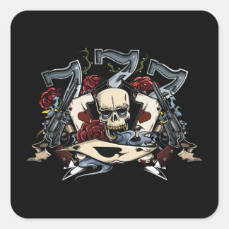 Sevens Skull Rose Ace of Spades Gambling Quadratischer Aufkleber