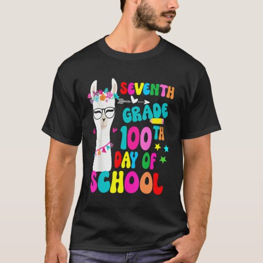 Seventh Grade 100 Days Smarter No Prob Llama Teach T-Shirt (Vorderseite)