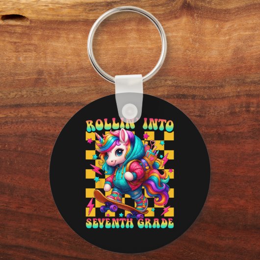 Seventh Grade Back To School First Day Girls Rolli Schlüsselanhänger (Vorderseite)