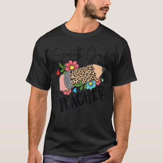 Seventh Grade Leopard Pencil 1st First Day Of Scho T-Shirt (Vorderseite)