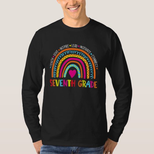 Seventh Grade Teach Love Inspire Boho Rainbow Teac T-Shirt (Vorderseite)
