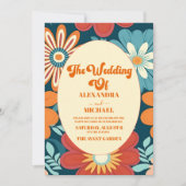 Seventies Retro Floral Wedding Einladung (Vorderseite)