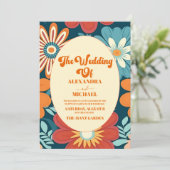 Seventies Retro Floral Wedding Einladung (Stehend Vorderseite)
