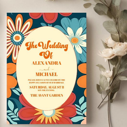 Seventies Retro Floral Wedding Einladung