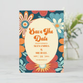Seventies Retro Floral Wedding Save The Date (Stehend Vorderseite)