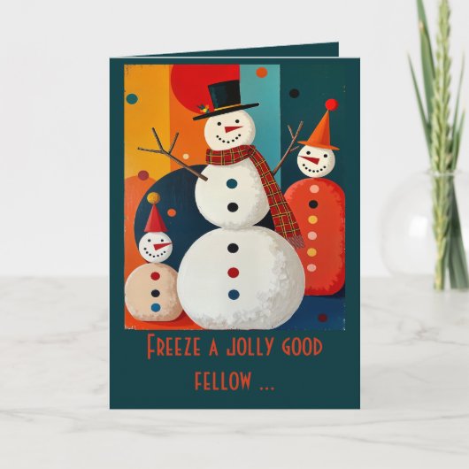 Seventies Style Snowmen Retro Modern Christmas Karte (Vorderseite)