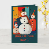 Seventies Style Snowmen Retro Modern Christmas Karte (Gelbe Blume)