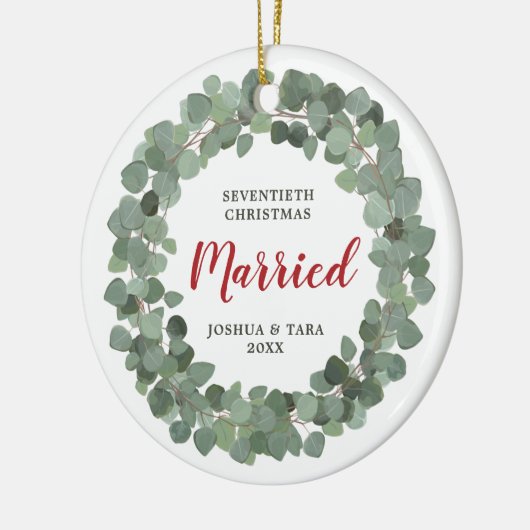 Seventieth Christmas Verheirateter Personalisierte Keramik Ornament (Links)
