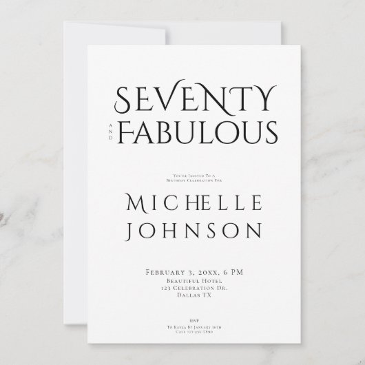 Seventy and Fabulous Minimal 70th Birthday Party Einladung (Vorderseite)