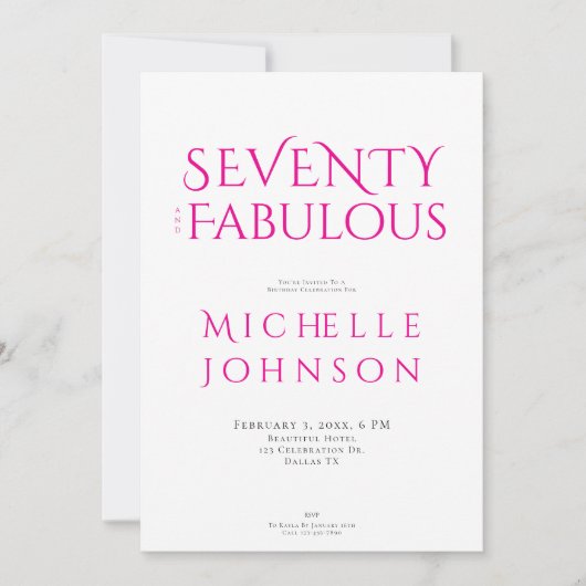 Seventy and Fabulous Minimal 70th Birthday Party Einladung (Vorderseite)