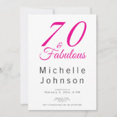 Seventy and Fabulous Minimal Pink 70th Birthday Einladung (Vorderseite)