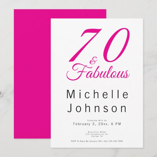 Seventy and Fabulous Minimal Pink 70th Birthday Einladung (Vorne/Hinten)