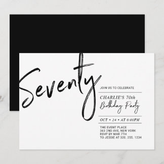 Seventy | Black & White Modern 70th Birthday Party Einladung