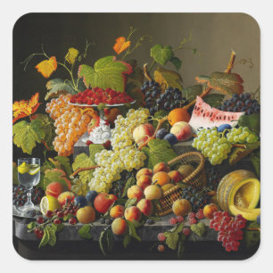 Severin Roesen Stillleben mit üppigem Obst Quadratischer Aufkleber
