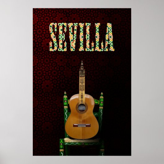 SEVILLA. Guitarra flamenca con Giralda de Sevilla. Poster (Vorne)