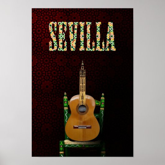 SEVILLA. Guitarra flamenca con Giralda de Sevilla. Poster (Vorne)