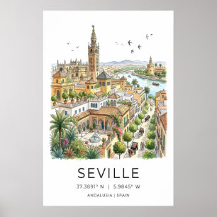Sevilla-Kunstposter illustrierte Skyline mit Poster