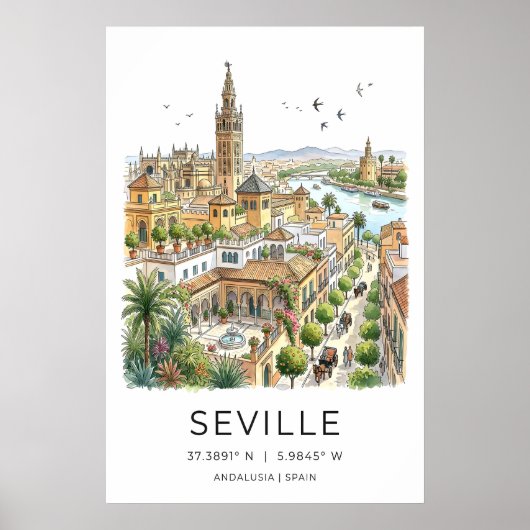 Sevilla-Kunstposter illustrierte Skyline mit Poster (Vorne)