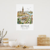 Sevilla-Kunstposter illustrierte Skyline mit Poster (Küche)