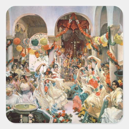 Sevilla (Öl auf Leinwand) Quadratischer Aufkleber (Vorderseite)