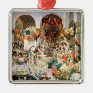 Sevilla (Öl auf Leinwand) Silbernes Ornament