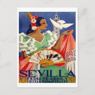 Sevilla, Spanien, Frau mit weißer Taube, Vintag Postkarte