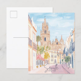 Sevilla Spanien Gouache Paint Illustration Travel Postkarte