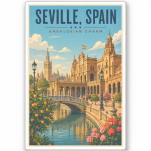 Sevilla Spanien Illustration Reise Kunst Vintage Aufkleber