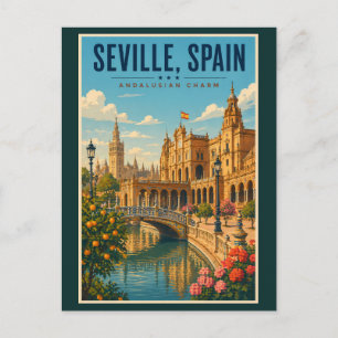 Sevilla Spanien Illustration Reise Kunst Vintage Postkarte