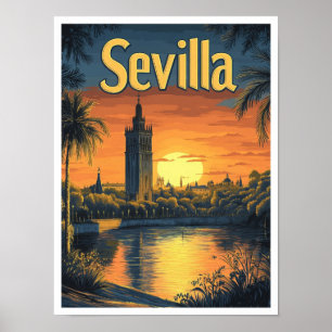 Sevilla Spanien Kunst Vintage Reise Illustration Poster