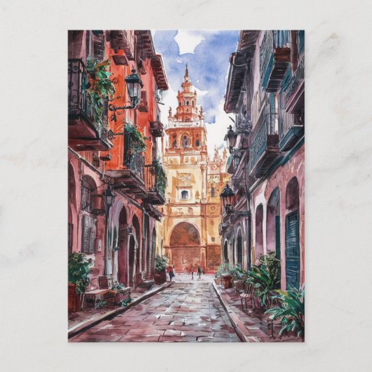 Sevilla Spanien Reisen Retro Aquarellmalerei Postkarte (Vorderseite)