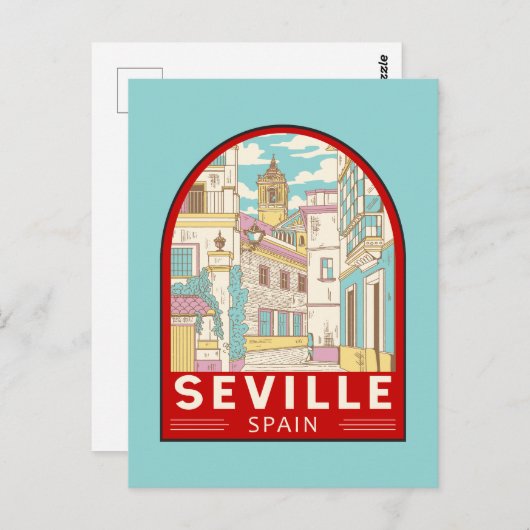 Sevilla Spanien - Retro Emblem Postkarte (Vorne/Hinten)