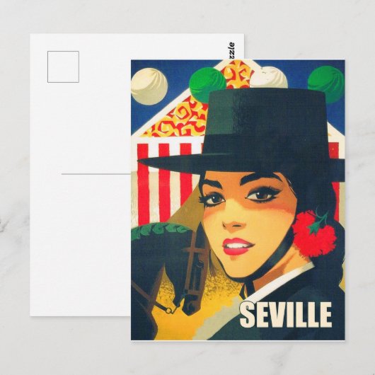 Sevilla, Spanien, spanisches Mädchen mit schwarzem Postkarte (Vorne/Hinten)