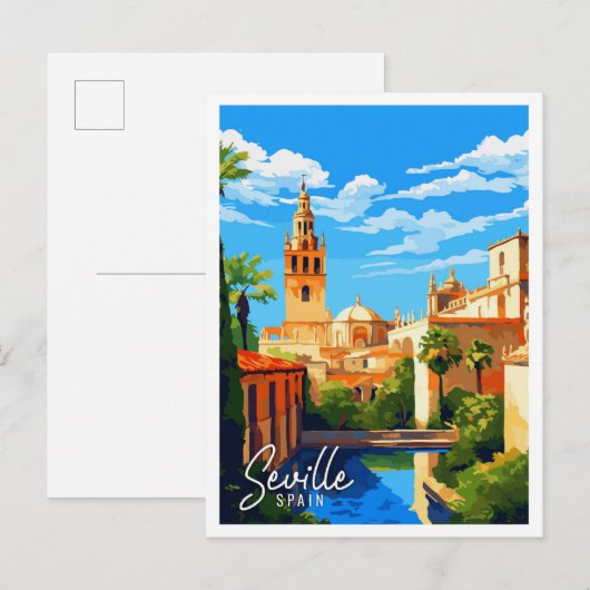 Sevilla Spanien Vintage-Reise-Illustration Postkarte (Vorne/Hinten)