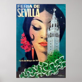Sevilla, Turm der Stadt und Schwarze Haare, Vintag Poster