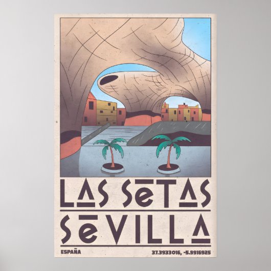 Sevilla-Wandkunst Sandsteinbogen und Palmen Poster (Vorne)