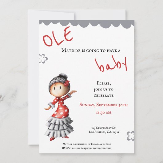 Sevillana Flamenco Dancer Spanische Baby-Dusche Einladung (Vorderseite)