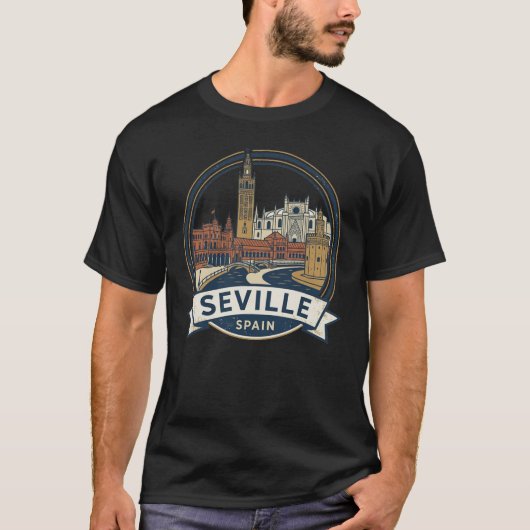 Seville, Spain: Vintage Landmark Skyline T-Shirt (Vorderseite)